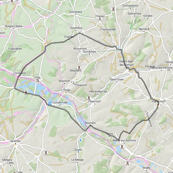 Map miniature of "Cycling Through History" cycling inspiration in Picardie, France. Generated by Tarmacs.app cycling route planner