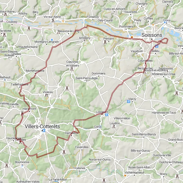 Miniature de la carte de l'inspiration cycliste "Circuit du Manoir de Coyolles" dans la Picardie, France. Générée par le planificateur d'itinéraire cycliste Tarmacs.app