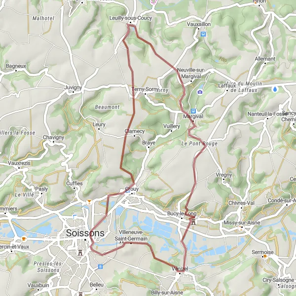 Miniature de la carte de l'inspiration cycliste "Boucle de Villeneuve-Saint-Germain" dans la Picardie, France. Générée par le planificateur d'itinéraire cycliste Tarmacs.app