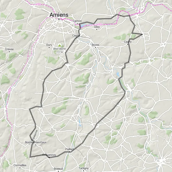 Map miniature of "The Ultimate Challenge" cycling inspiration in Picardie, France. Generated by Tarmacs.app cycling route planner