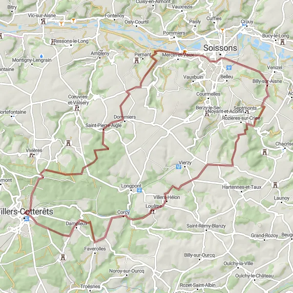 Map miniature of "Historic Gravel Route" cycling inspiration in Picardie, France. Generated by Tarmacs.app cycling route planner