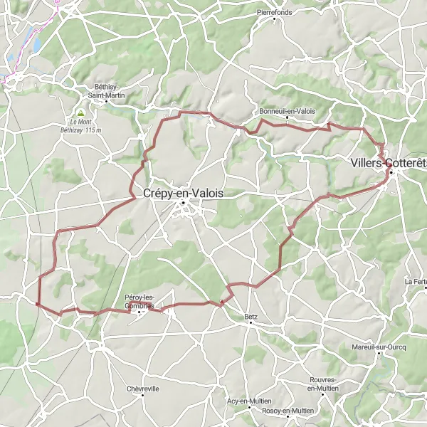 Map miniature of "Scenic Gravel Adventure" cycling inspiration in Picardie, France. Generated by Tarmacs.app cycling route planner