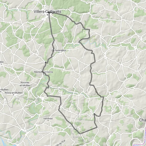 Map miniature of "The Noroy-sur-Ourcq Loop" cycling inspiration in Picardie, France. Generated by Tarmacs.app cycling route planner