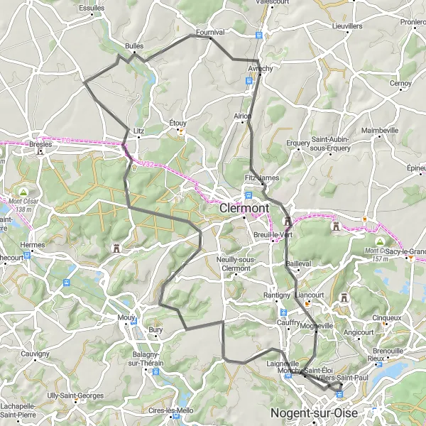 Map miniature of "Laigneville Adventure with Mountain Climbs" cycling inspiration in Picardie, France. Generated by Tarmacs.app cycling route planner
