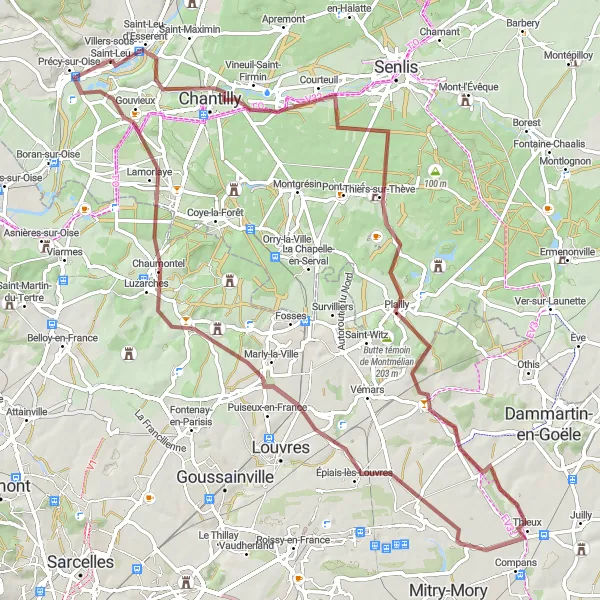 Map miniature of "Chantilly Gravel Loop" cycling inspiration in Picardie, France. Generated by Tarmacs.app cycling route planner