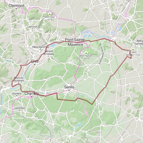 Miniature de la carte de l'inspiration cycliste "Tour du Mont Béthizay" dans la Picardie, France. Générée par le planificateur d'itinéraire cycliste Tarmacs.app