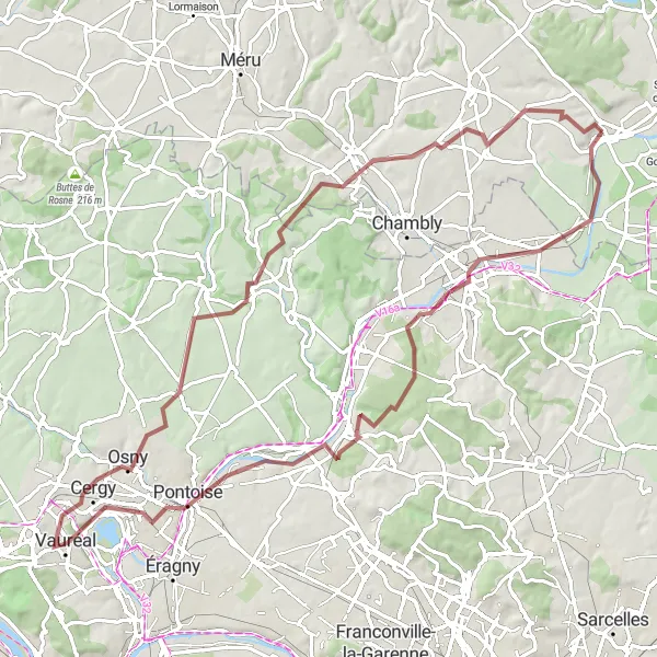 Miniature de la carte de l'inspiration cycliste "Circuit du Val d'Oise" dans la Picardie, France. Générée par le planificateur d'itinéraire cycliste Tarmacs.app