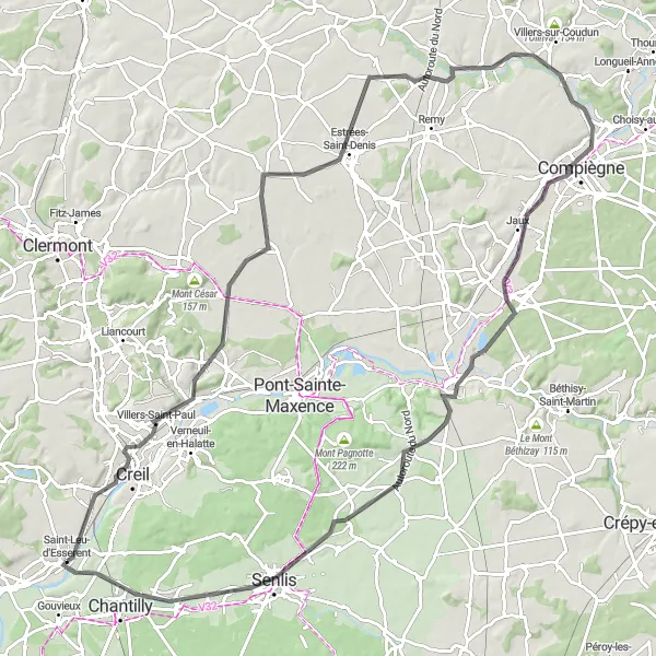 Map miniature of "Picardie Classic" cycling inspiration in Picardie, France. Generated by Tarmacs.app cycling route planner