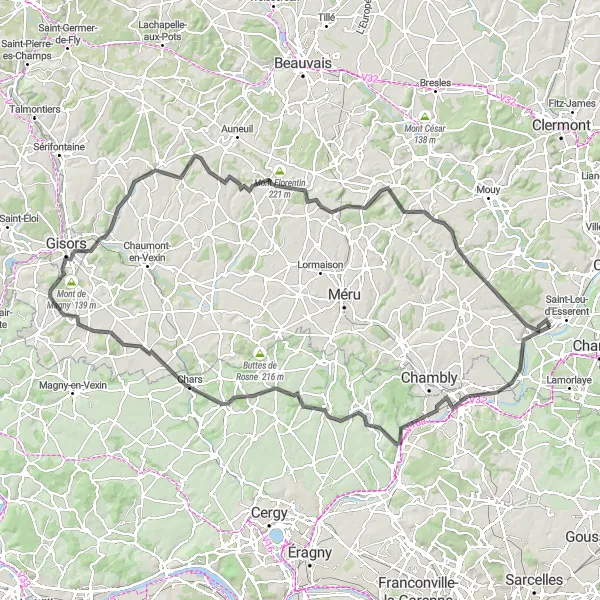 Miniature de la carte de l'inspiration cycliste "Escapade Vallée de l'Oise" dans la Picardie, France. Générée par le planificateur d'itinéraire cycliste Tarmacs.app