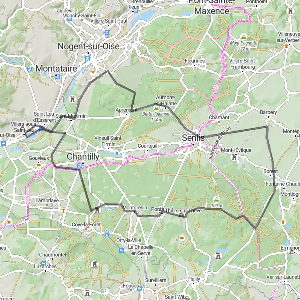 Miniature de la carte de l'inspiration cycliste "Boucle des Buttes" dans la Picardie, France. Générée par le planificateur d'itinéraire cycliste Tarmacs.app