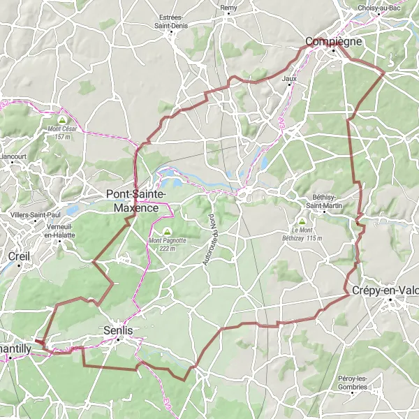 Miniature de la carte de l'inspiration cycliste "Aventure Nature en Gravel" dans la Picardie, France. Générée par le planificateur d'itinéraire cycliste Tarmacs.app