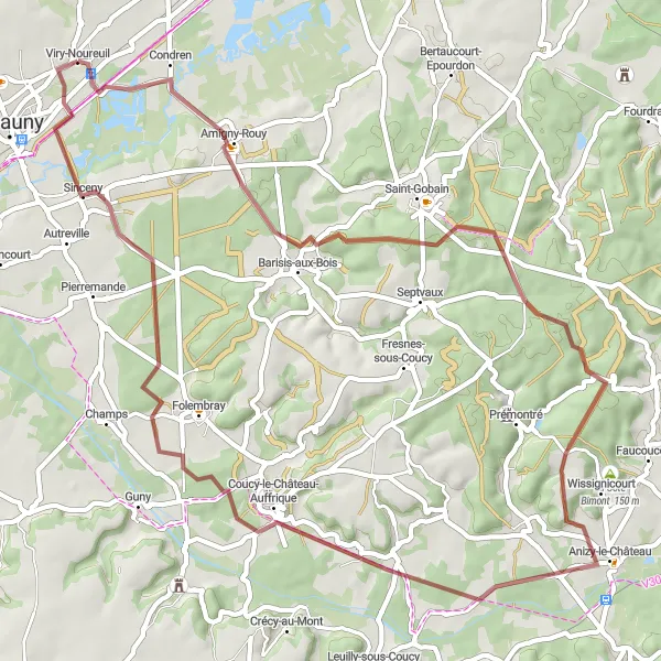 Map miniature of "Countryside Gravel Adventure" cycling inspiration in Picardie, France. Generated by Tarmacs.app cycling route planner