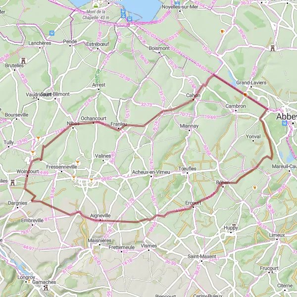 Miniature de la carte de l'inspiration cycliste "Exploration des Vallées de la Somme et de l'Yères" dans la Picardie, France. Générée par le planificateur d'itinéraire cycliste Tarmacs.app