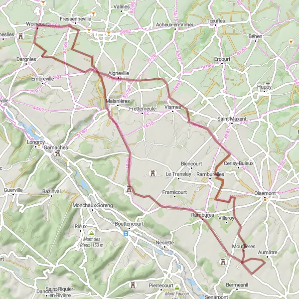 Map miniature of "The Rural Retreat" cycling inspiration in Picardie, France. Generated by Tarmacs.app cycling route planner