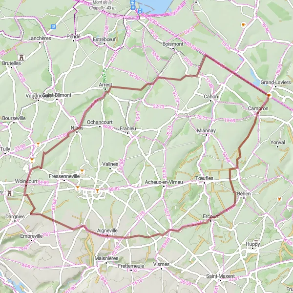 Map miniature of "The Gravel Adventure" cycling inspiration in Picardie, France. Generated by Tarmacs.app cycling route planner