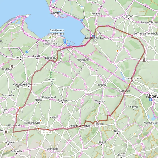 Map miniature of "Picardie Gravel Route" cycling inspiration in Picardie, France. Generated by Tarmacs.app cycling route planner