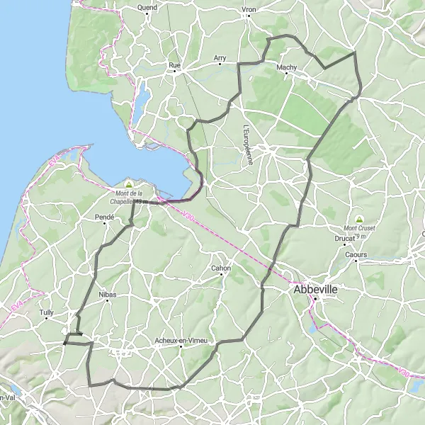 Map miniature of "Ponthieu Heritage Route" cycling inspiration in Picardie, France. Generated by Tarmacs.app cycling route planner