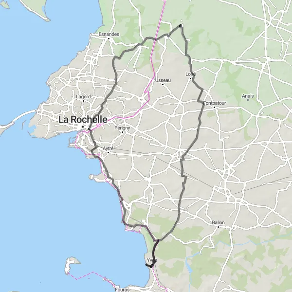 Map miniature of "Road Cycling Adventure" cycling inspiration in Poitou-Charentes, France. Generated by Tarmacs.app cycling route planner