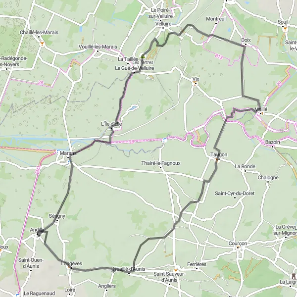 Map miniature of "Cycling Tour Around Andilly" cycling inspiration in Poitou-Charentes, France. Generated by Tarmacs.app cycling route planner