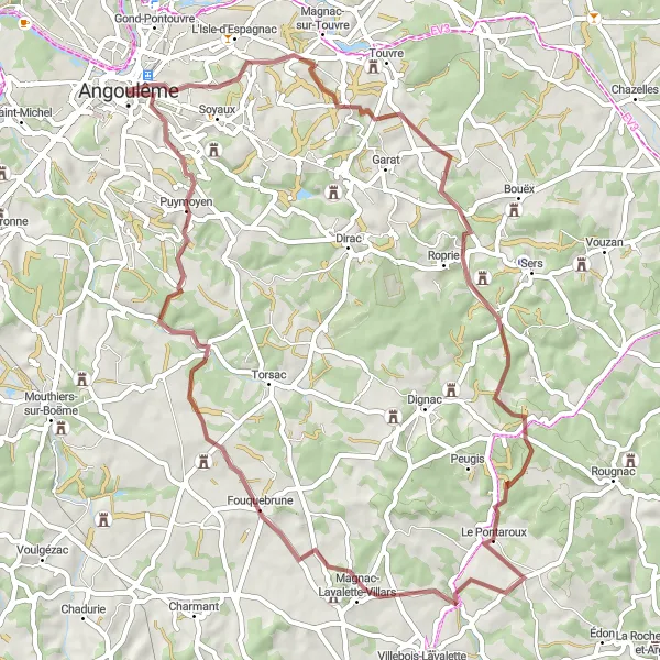 Map miniature of "Off-The-Beaten-Track" cycling inspiration in Poitou-Charentes, France. Generated by Tarmacs.app cycling route planner