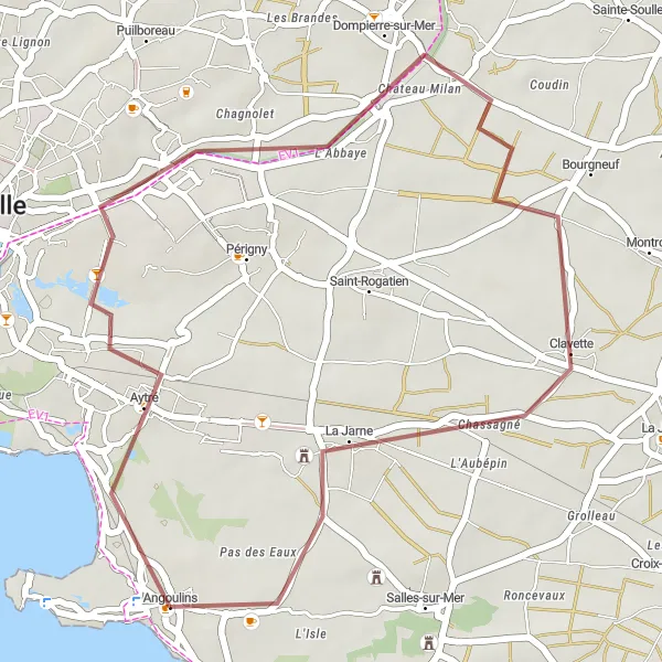 Map miniature of "Angoulins Coastal Delight" cycling inspiration in Poitou-Charentes, France. Generated by Tarmacs.app cycling route planner