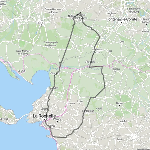 Map miniature of "Angoulins - Tour de la Chaîne Loop" cycling inspiration in Poitou-Charentes, France. Generated by Tarmacs.app cycling route planner