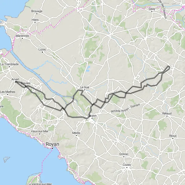 Map miniature of "Road Cycling: L'Éguille to Chaillevette" cycling inspiration in Poitou-Charentes, France. Generated by Tarmacs.app cycling route planner