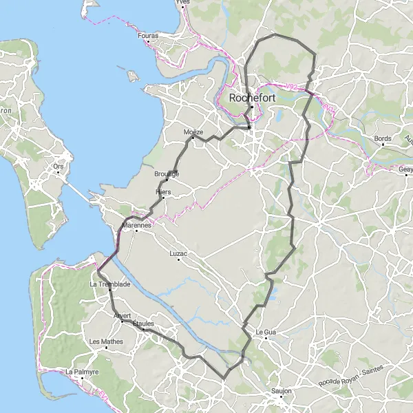 Map miniature of "La Tremblade to Arvert Loop" cycling inspiration in Poitou-Charentes, France. Generated by Tarmacs.app cycling route planner