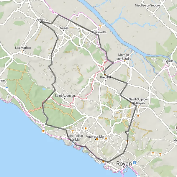 Map miniature of "Scenic Route: Chaillevette to Royan" cycling inspiration in Poitou-Charentes, France. Generated by Tarmacs.app cycling route planner