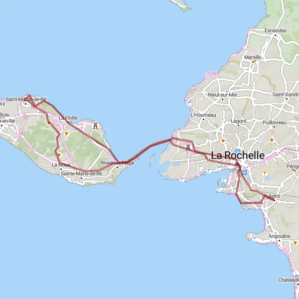 Map miniature of "La Rochelle and Ancient Abbey de Ré" cycling inspiration in Poitou-Charentes, France. Generated by Tarmacs.app cycling route planner