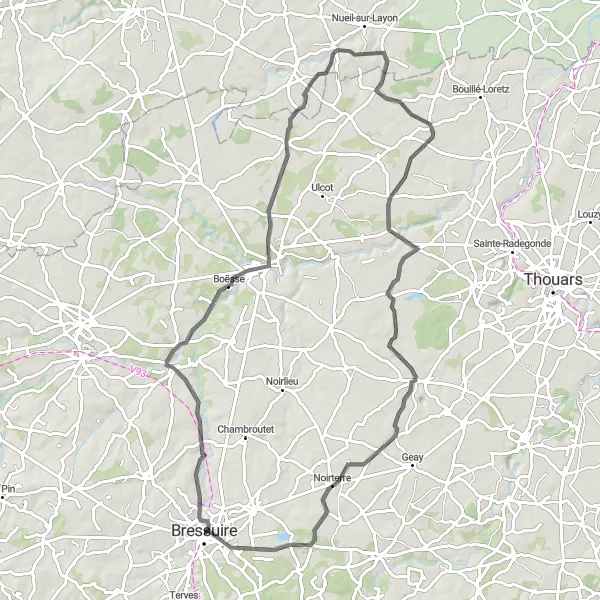 Map miniature of "Saint-Clémentin Circuit" cycling inspiration in Poitou-Charentes, France. Generated by Tarmacs.app cycling route planner