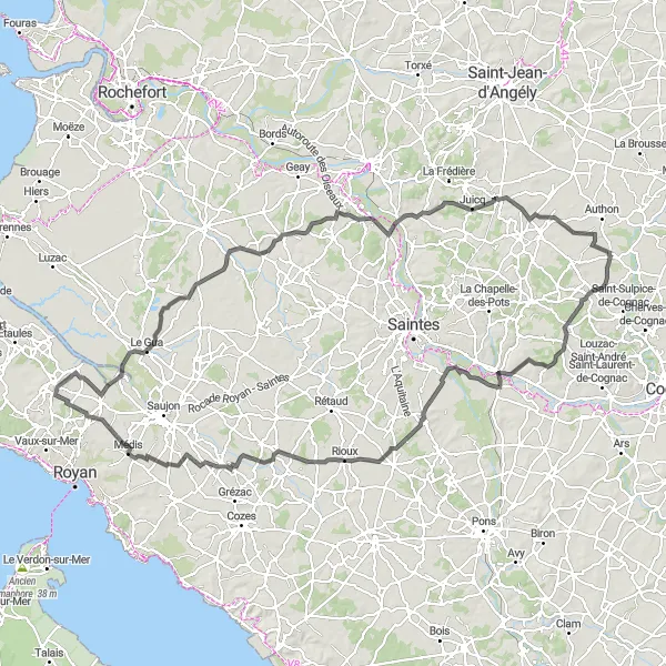 Miniature de la carte de l'inspiration cycliste "Tour de Corme-Écluse" dans la Poitou-Charentes, France. Générée par le planificateur d'itinéraire cycliste Tarmacs.app