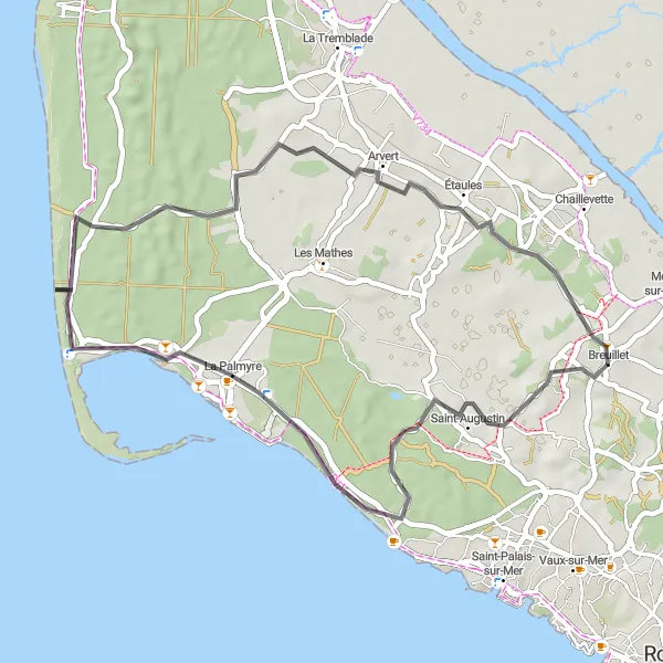 Map miniature of "Coastal Delights" cycling inspiration in Poitou-Charentes, France. Generated by Tarmacs.app cycling route planner