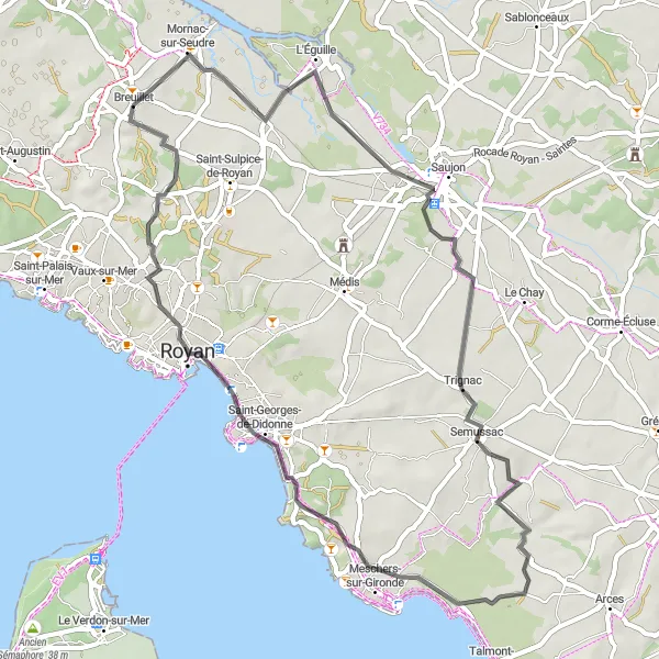 Miniature de la carte de l'inspiration cycliste "Parcours à Saint-Georges-de-Didonne" dans la Poitou-Charentes, France. Générée par le planificateur d'itinéraire cycliste Tarmacs.app