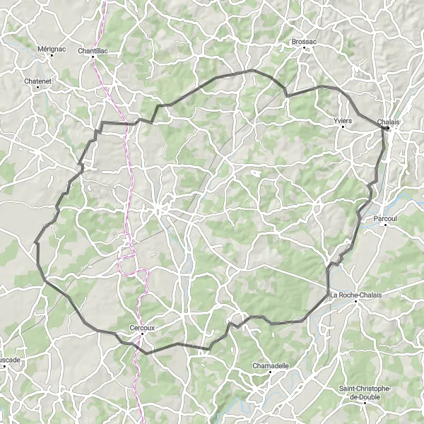 Map miniature of "Scenic Countryside Route to Guizengeard" cycling inspiration in Poitou-Charentes, France. Generated by Tarmacs.app cycling route planner