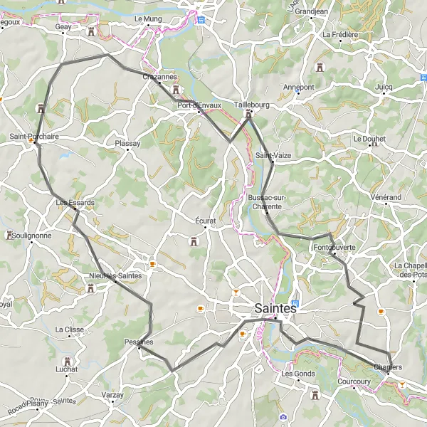 Map miniature of "A Ride Through the Charente Countryside" cycling inspiration in Poitou-Charentes, France. Generated by Tarmacs.app cycling route planner