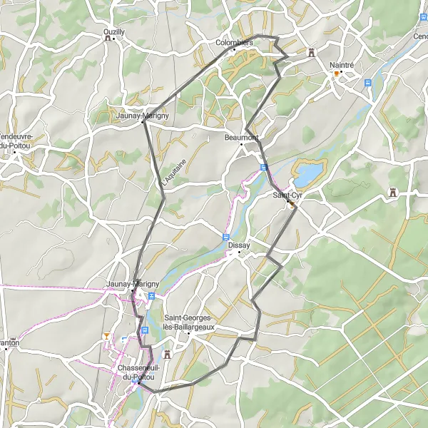 Map miniature of "Poitou-Charentes Round-Trip Cycling Route 2" cycling inspiration in Poitou-Charentes, France. Generated by Tarmacs.app cycling route planner