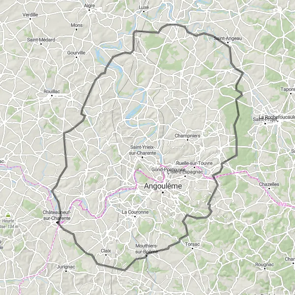 Miniature de la carte de l'inspiration cycliste "Boucle de la Forêt de Chantemerle" dans la Poitou-Charentes, France. Générée par le planificateur d'itinéraire cycliste Tarmacs.app