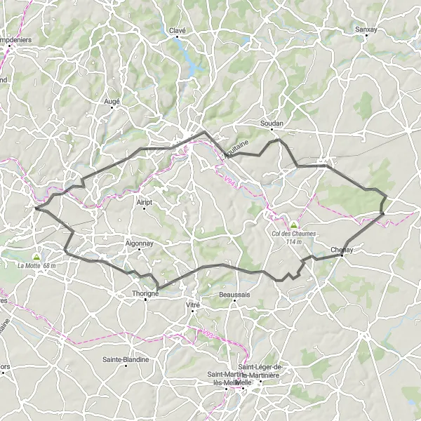 Map miniature of "Challenging Road Cycling Tour to Saint-Maixent-l'École" cycling inspiration in Poitou-Charentes, France. Generated by Tarmacs.app cycling route planner