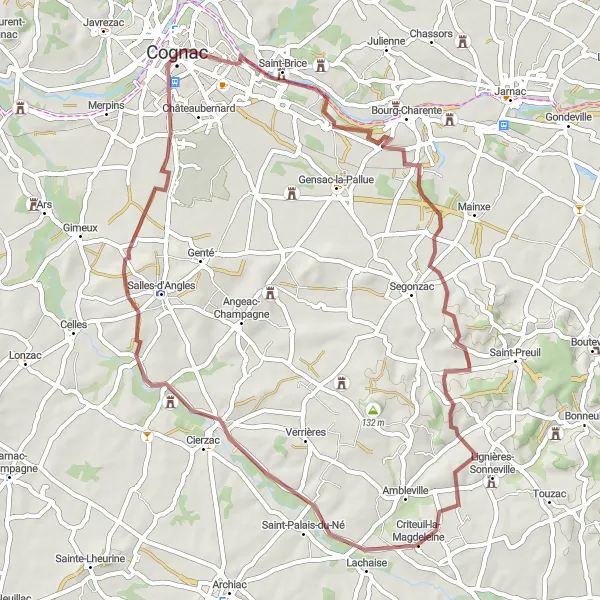 Map miniature of "A Gravel Journey to Hôtel Verdelin" cycling inspiration in Poitou-Charentes, France. Generated by Tarmacs.app cycling route planner