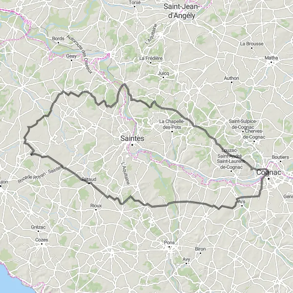 Map miniature of "The Road to Virlet: A Cycling Adventure Across Poitou-Charentes" cycling inspiration in Poitou-Charentes, France. Generated by Tarmacs.app cycling route planner