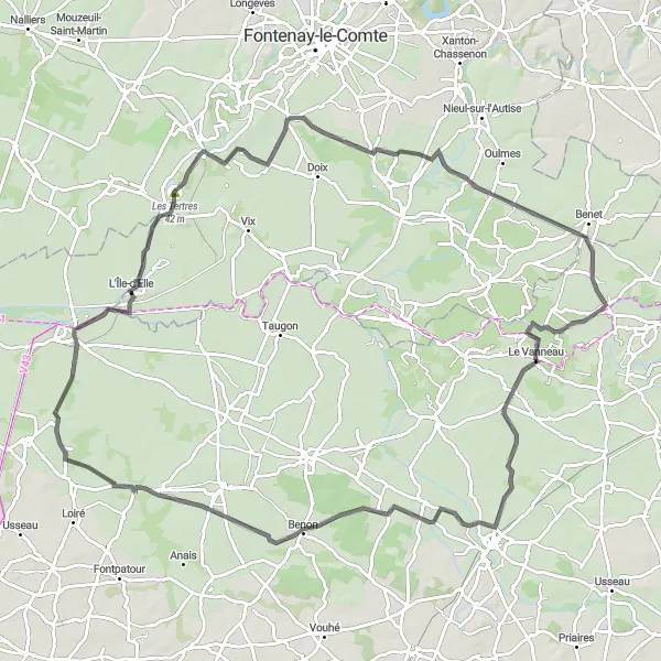 Map miniature of "The Elle River Loop" cycling inspiration in Poitou-Charentes, France. Generated by Tarmacs.app cycling route planner