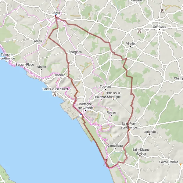 Map miniature of "Gironde Gravel Experience" cycling inspiration in Poitou-Charentes, France. Generated by Tarmacs.app cycling route planner