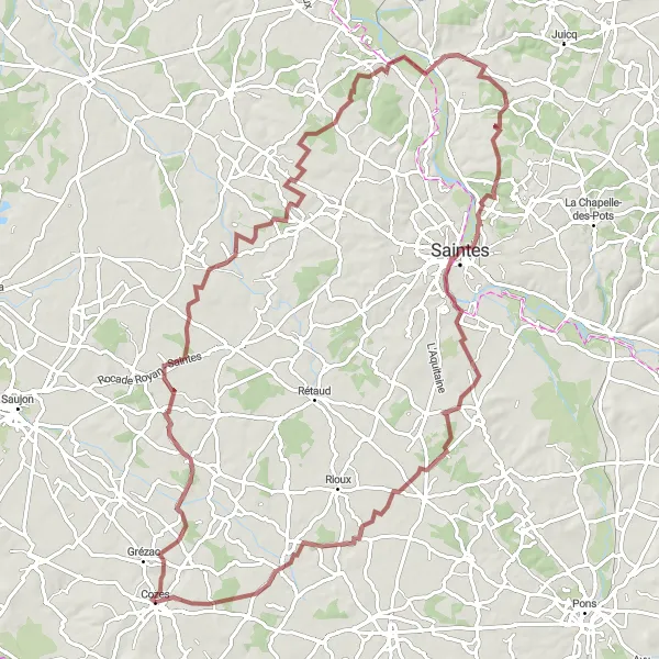 Map miniature of "Charming Villages and Stunning Landscapes" cycling inspiration in Poitou-Charentes, France. Generated by Tarmacs.app cycling route planner