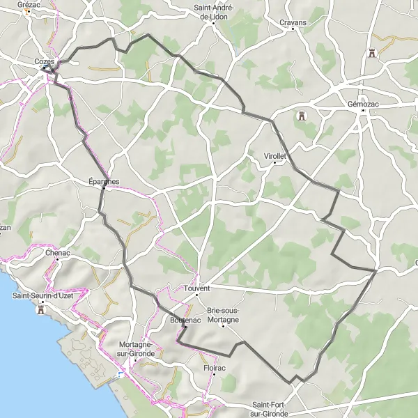 Map miniature of "Scenic Delights of Charente-Maritime" cycling inspiration in Poitou-Charentes, France. Generated by Tarmacs.app cycling route planner