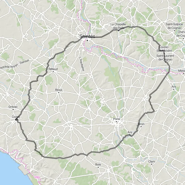 Map miniature of "The Belvédère Challenge" cycling inspiration in Poitou-Charentes, France. Generated by Tarmacs.app cycling route planner