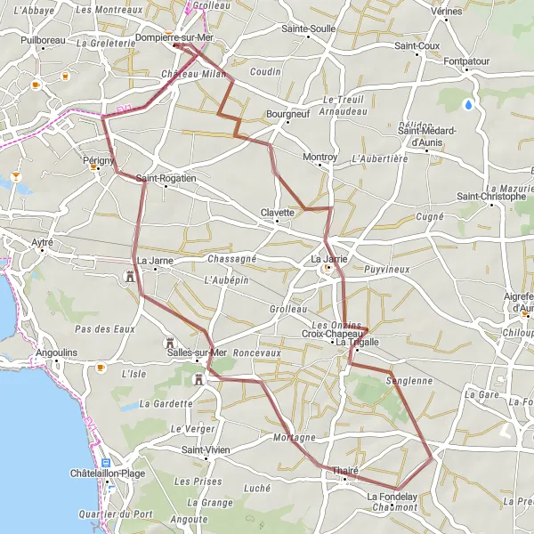 Map miniature of "La Jarne Gravel Ride" cycling inspiration in Poitou-Charentes, France. Generated by Tarmacs.app cycling route planner