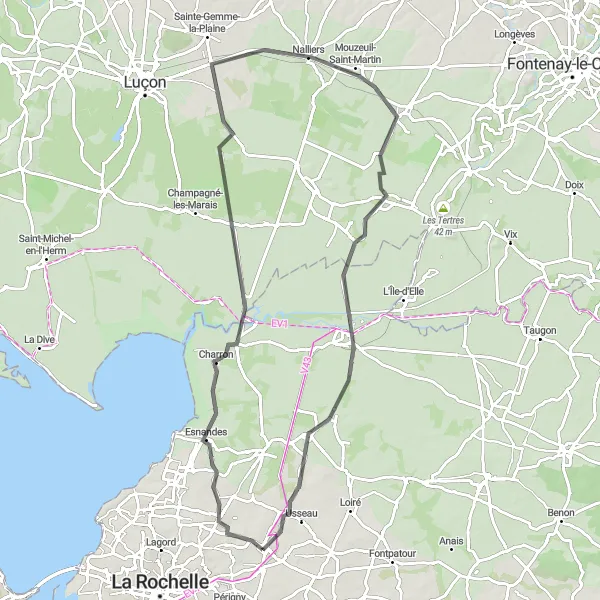 Miniature de la carte de l'inspiration cycliste "Aventure à travers Saint-Xandre et Vouillé-les-Marais" dans la Poitou-Charentes, France. Générée par le planificateur d'itinéraire cycliste Tarmacs.app
