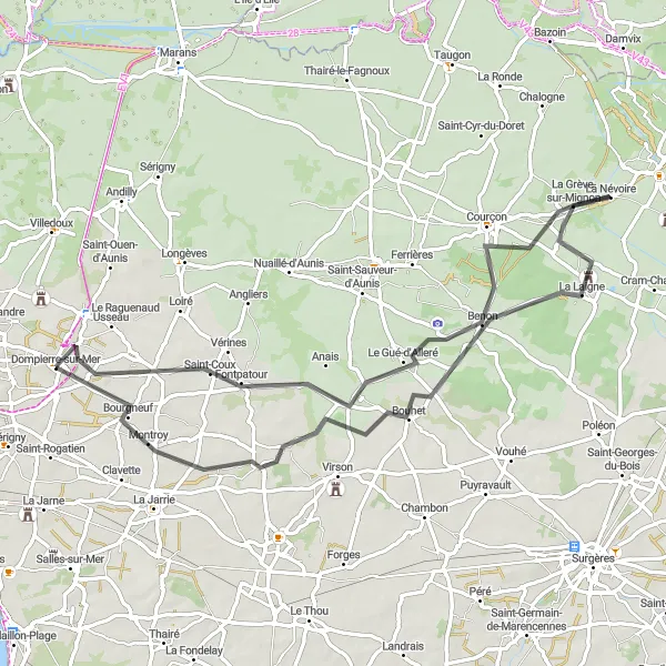 Map miniature of "Scenic Road Cycling Tour to Sainte-Soulle and Le Gué-d'Alleré" cycling inspiration in Poitou-Charentes, France. Generated by Tarmacs.app cycling route planner