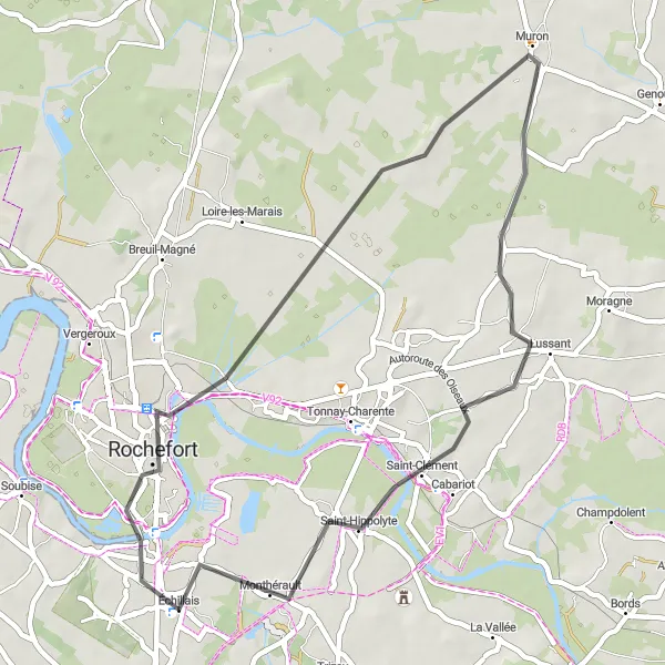 Miniature de la carte de l'inspiration cycliste "Paysages Charentais" dans la Poitou-Charentes, France. Générée par le planificateur d'itinéraire cycliste Tarmacs.app
